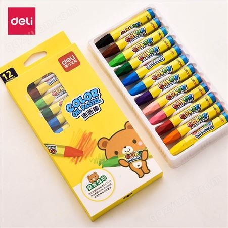 得力6961油画棒12色儿童蜡笔盒装礼物美术绘画用品学生幼儿涂鸦笔