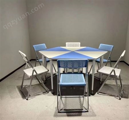 彩色拼桌六人组合桌美术学校学生多功能六角梯形录播教室用桌
