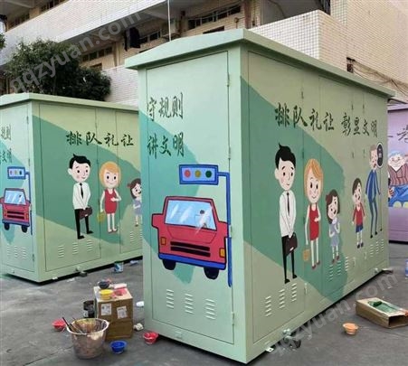 电箱彩绘 集装箱户外涂鸦 手绘街道社区文化墙 高空外墙美化涂装