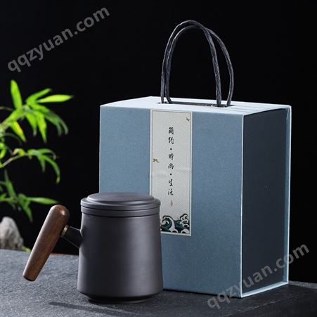 紫砂茶杯个人办公杯黑陶茶杯带盖过滤礼盒做LOGO商务礼品一件代发