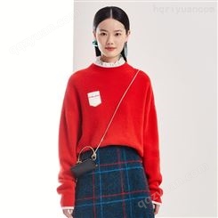 服装的批发时尚红色宽松撞色羊毛针织毛衫