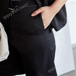 女装批发市场 职场通勤短裤醋纤黑色明线直筒休闲裤