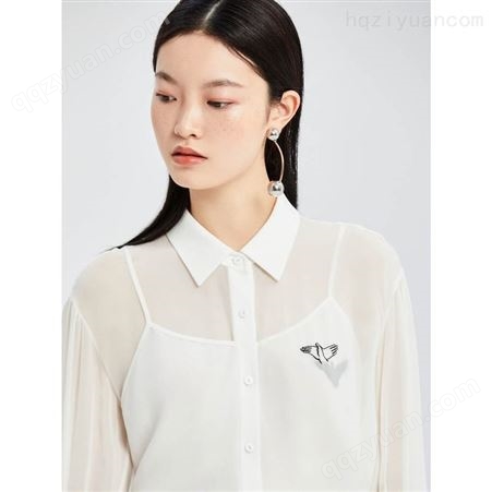 品牌女装批发 假两件设计感小众雪纺真丝白衬衫