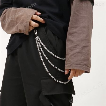 卡轮新款嘻哈金属裤链朋克不锈钢腰链 男士个性编织钛钢链条饰品